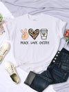 Womens Peace Love Coffee Graphic Tee Cotton O Neck Street Style Shirt
