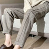 Womens Tweed Pants High Waist Herringbone Straight Cropped Winter