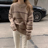 Women’s Autumn Winter Striped Mock Neck Sweater – Loose Knit Long Sleeve Pullover Top