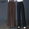 Womens High Waist Pants Elastic Straight Leg Casual Trousers Pockets