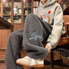 Mens Sherpa Fleece Sweatpants Embroidered Straight Leg Joggers