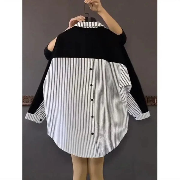 Women's Loose-Fit Slimming Striped Shirt Fashionable Top