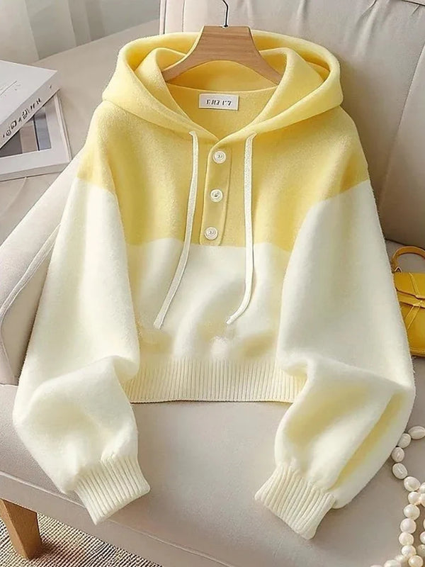 Womens Color Block Hoodie Pullover Sweet Casual Style Autumn Top