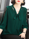 Bow Tie Collar Blouse Women Lace Sleeve Loose Spring Top