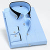 Men’s No-Iron Long Sleeve Shirt – Business Casual Solid Color with Contrasting Collar (Spring Autumn)