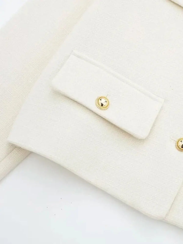 Women's Gold Button Jacket - Long Sleeve Coat Outerwear