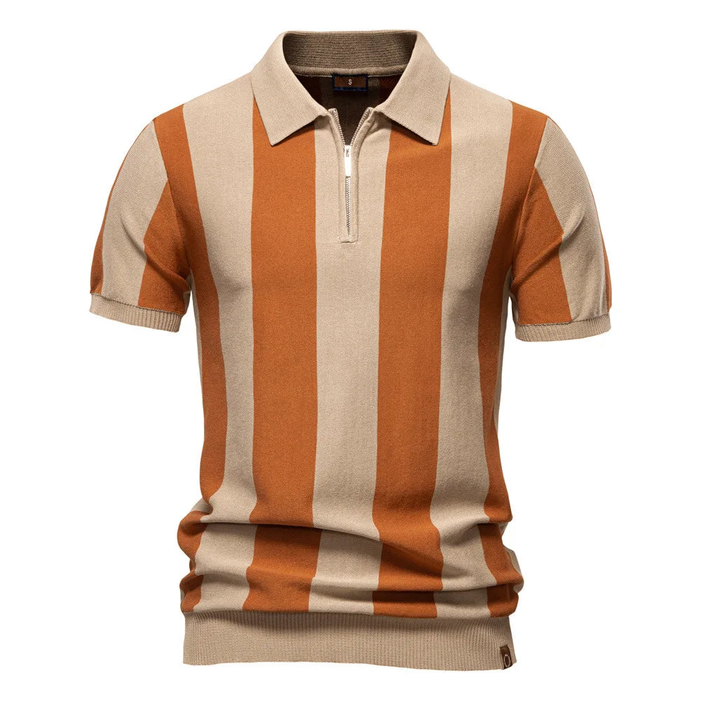 Men’s 2025 Summer Polo Striped Wool Knit Lapel