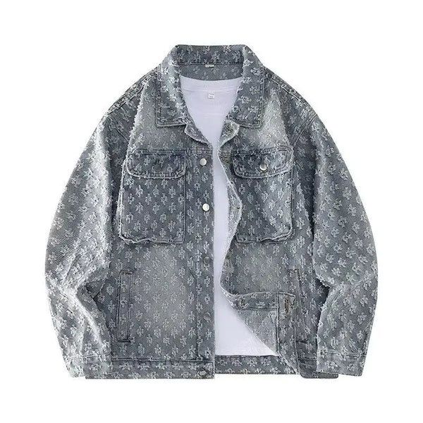 Mens Luxury Loose Jacket Cotton Water Washed Jacquard