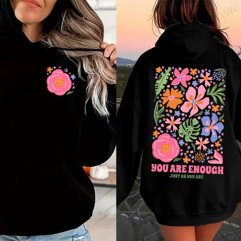 Women’s You Are Enough Flower Hoodie Aesthetic Graphic Sweatshirt