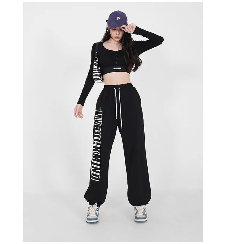 Women's Plus-Size High-Waist Wide-Leg Sweatpants Loose Casual