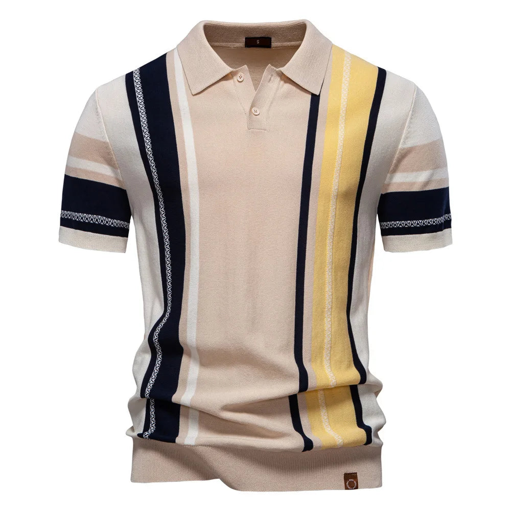 2025 Summer Men’s Polo Shirt Stripe Short Sleeve Lapel