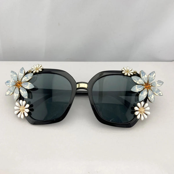 Rhinestone Crystal Sunglasses Floral Design