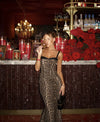 Women’s Leopard Print Bodycon Midi Dress Sleeveless Lace Fishtail Party