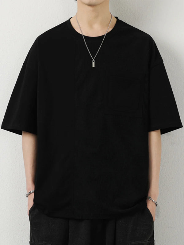 Mens Oversized Contrast Color Tee Cotton Hip Hop Streetwear Shirt