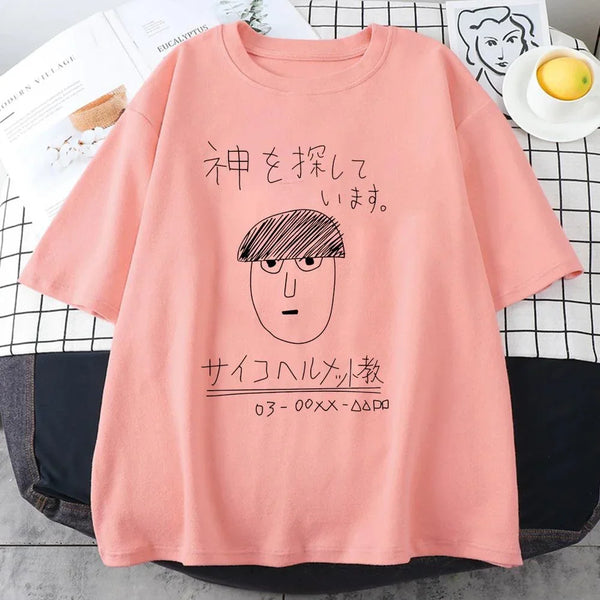 Mob Psycho 100 Fun T-shirt Anime Fun Hip Hop Short Sleeve Round Neck