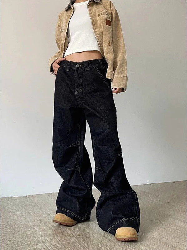 Y2K High Waist Baggy Jeans Women Vintage Black Wide Leg Streetwear