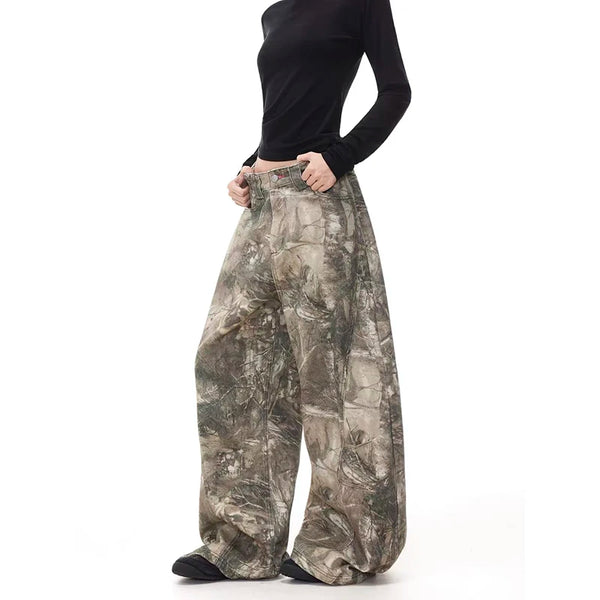 Women Y2K Camo Cargo Jeans Oversized Baggy Embroidered Denim
