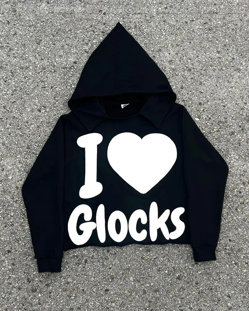 Men's Lapel Print Hoodie High Street Trend Loose Sweatshirt