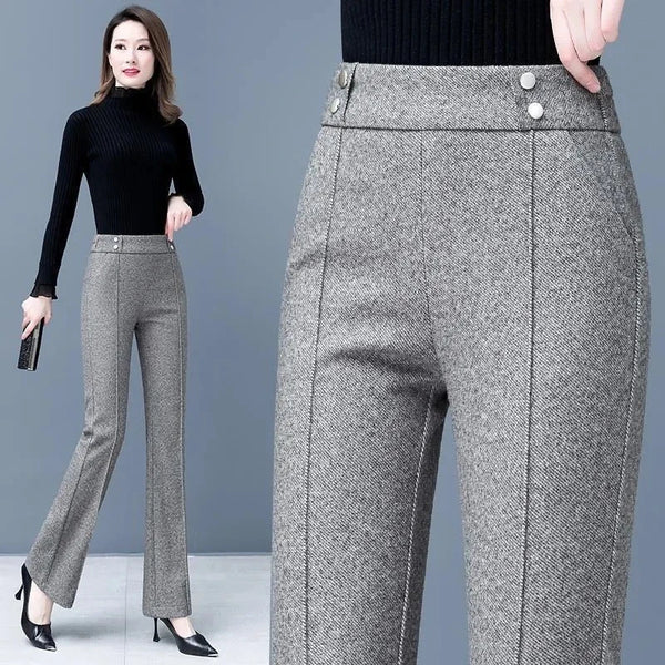 Womens Flared Pants High Waist Wool Blend Fall Wide Leg Trousers