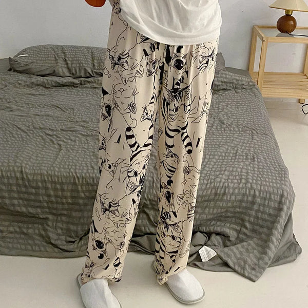 Pajama Pants Woman Cartoon Moe Cat Big Battle Pajama Trousers