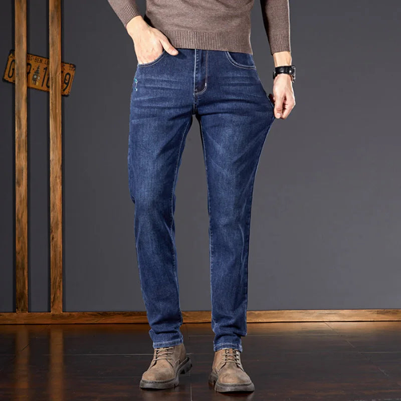 Men's Straight Fit Elastic Denim Jeans Business Casual