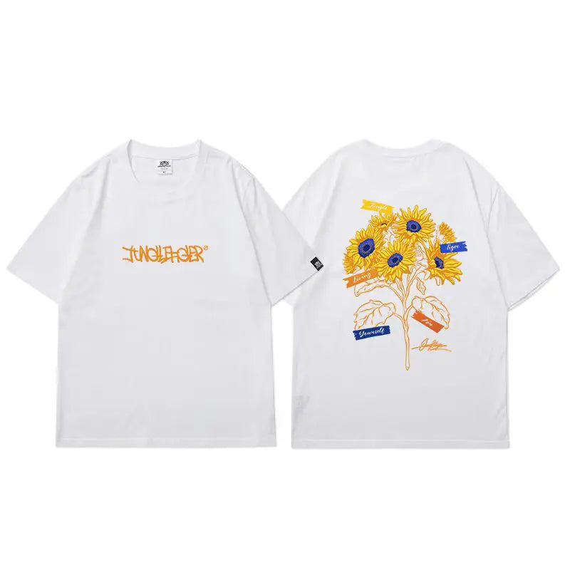 Men’s Retro Sunflower Print T-Shirt Casual Summer Streetwear