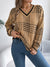 Womens Colorblock V Neck Sweater Lantern Sleeve Striped Knit Top
