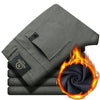 Mens Thick Fleece Lined Pants Slim Fit Winter Warm Business Casual