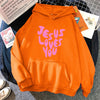 Jesus Loves You Letter Funny Prints Hoodies Women Fleece Pocket