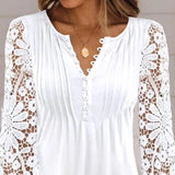 Women Elegant Solid Dress Summer New Casual Single-breasted Lace Stitching Lantern Long Sleeve Dress Simple A-Line Flowy Dresses