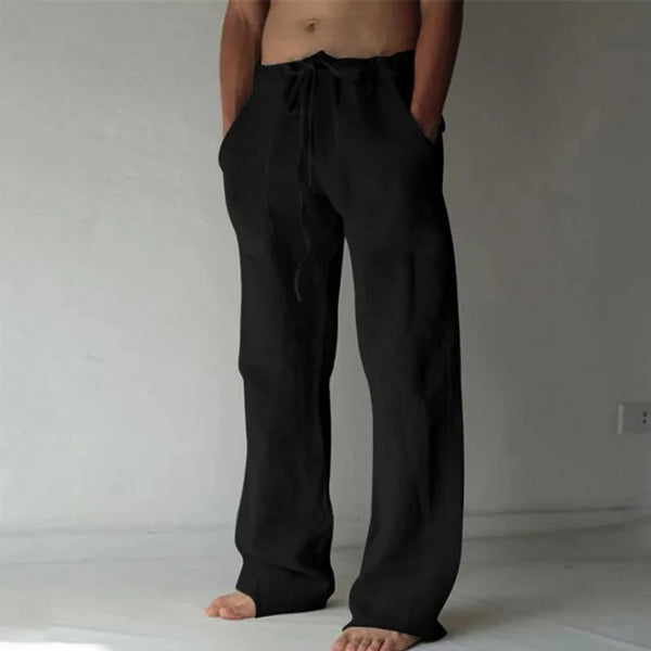 Men's Cotton Linen Long Pants Solid Color Breathable Linen Trousers