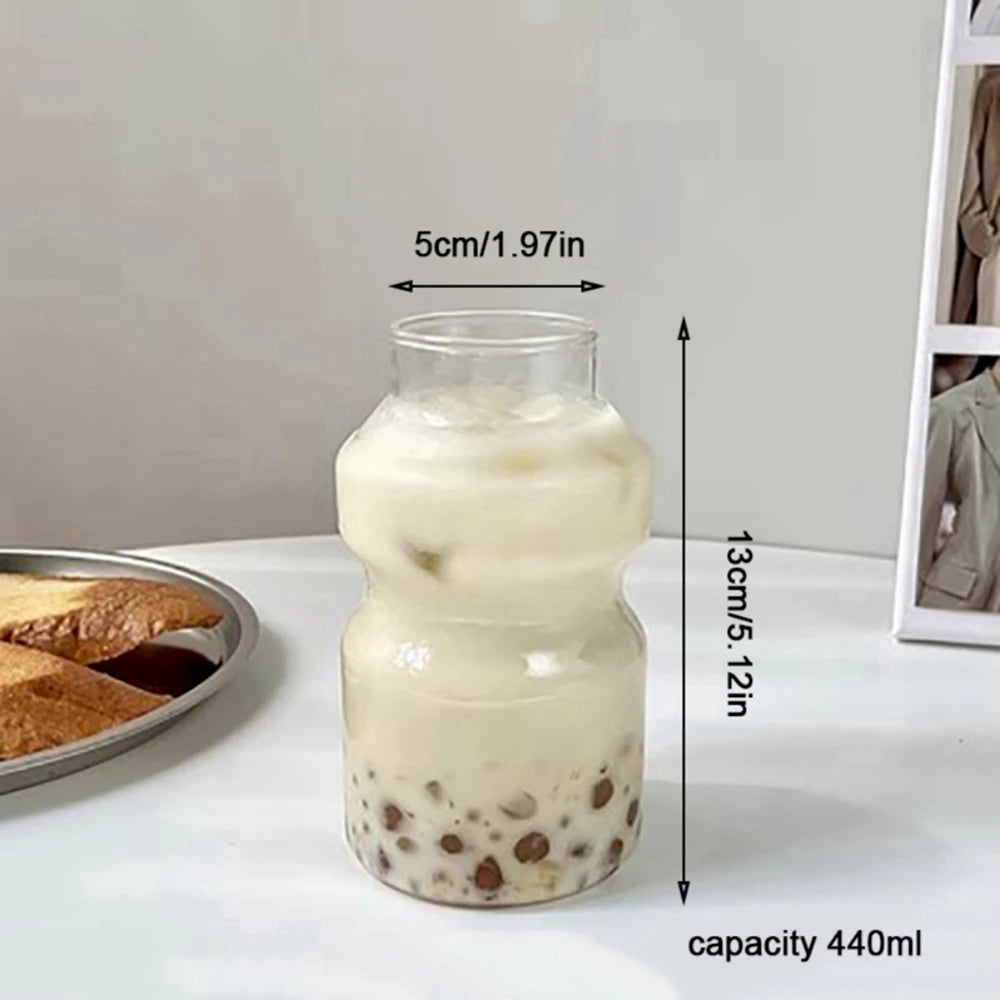 250/440ML Ripple Glass Cup Iced Coffee Mug Heat-Resistant Transparent Glass