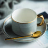Gold Rim Coffee Cup and Saucer Set with Spoon European Ceramic