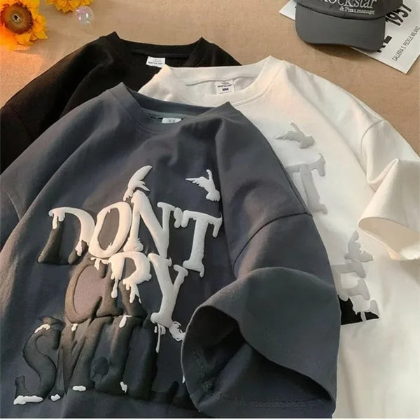 Dont Cry Letter Graphic Tee Men Retro Streetwear Cotton Hip Hop