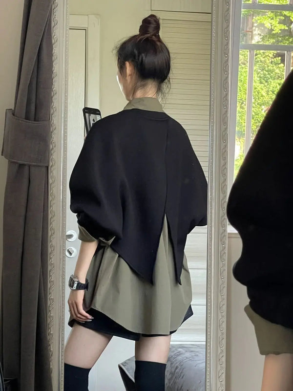 Irregular Style Long Sleeved Sweatshirt Loose Shirt Slimming Two-piece Set