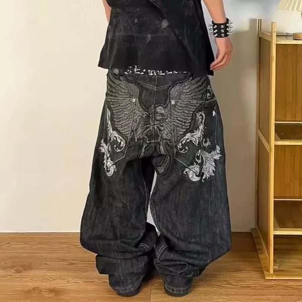 Y2K Gothic Print Wide Leg Jeans – Unisex Hip Hop Streetwear