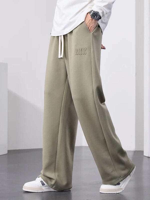 Men's Straight Sweatpants Wide Leg Drawstring Letter Sports Baggy Pants