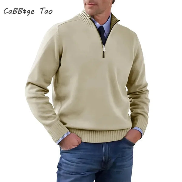 Mens Half Zip Turtleneck Sweater Knit Pullover Warm Jacket Coat