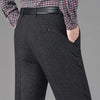 Men Fleece Lined Wool Dress Pants High Waist Winter Business Slacks