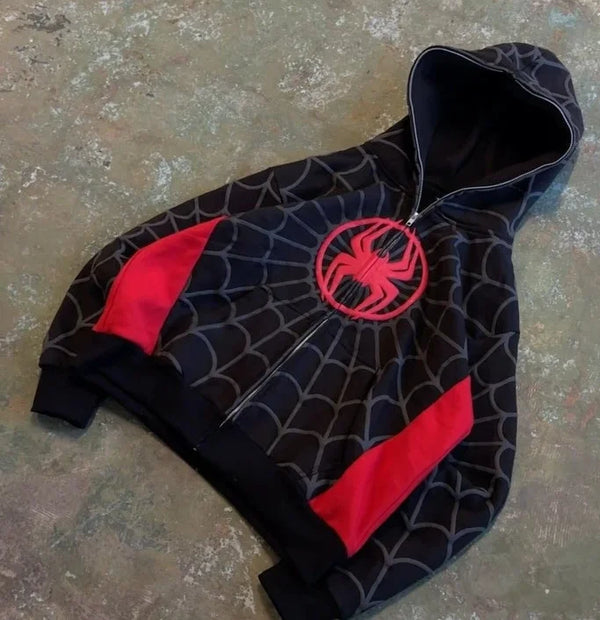 Grunge Y2K Spider Web Hoodie Women Harajuku Punk Zip Sweatshirt