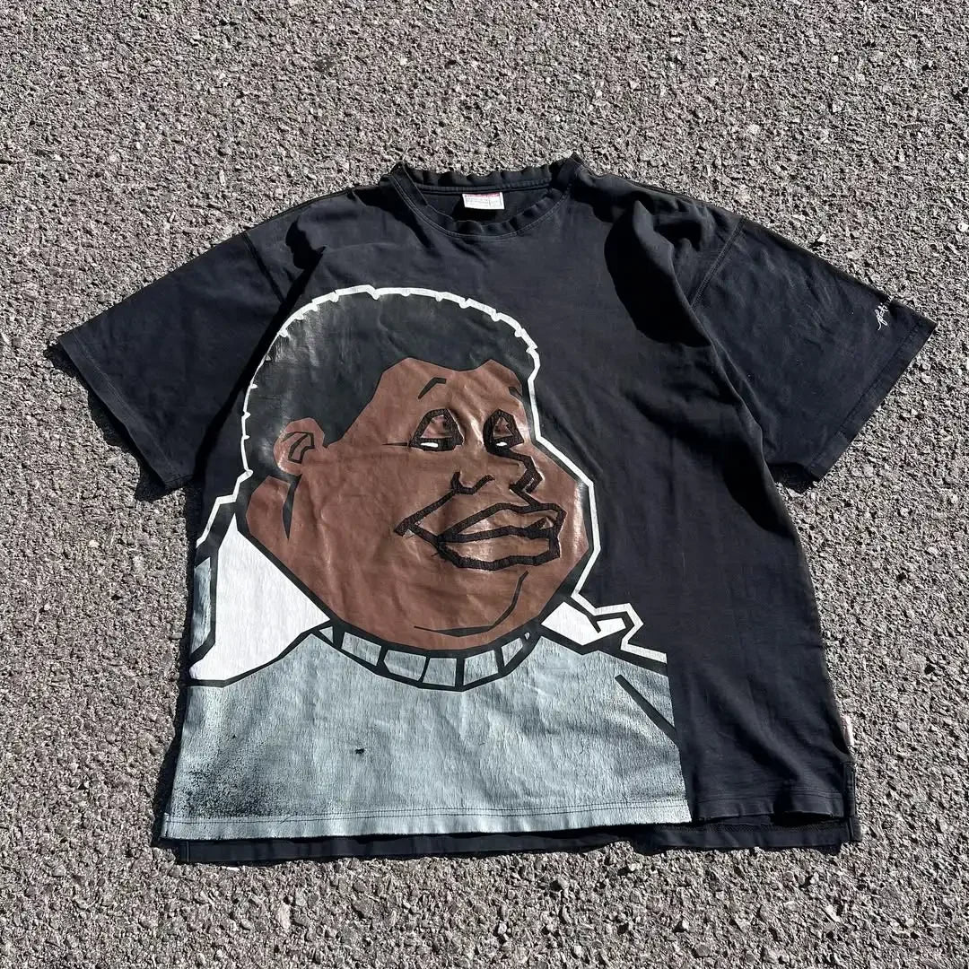 Men's Black Cartoon Portrait Graphic T-Shirt Streetwear Casual