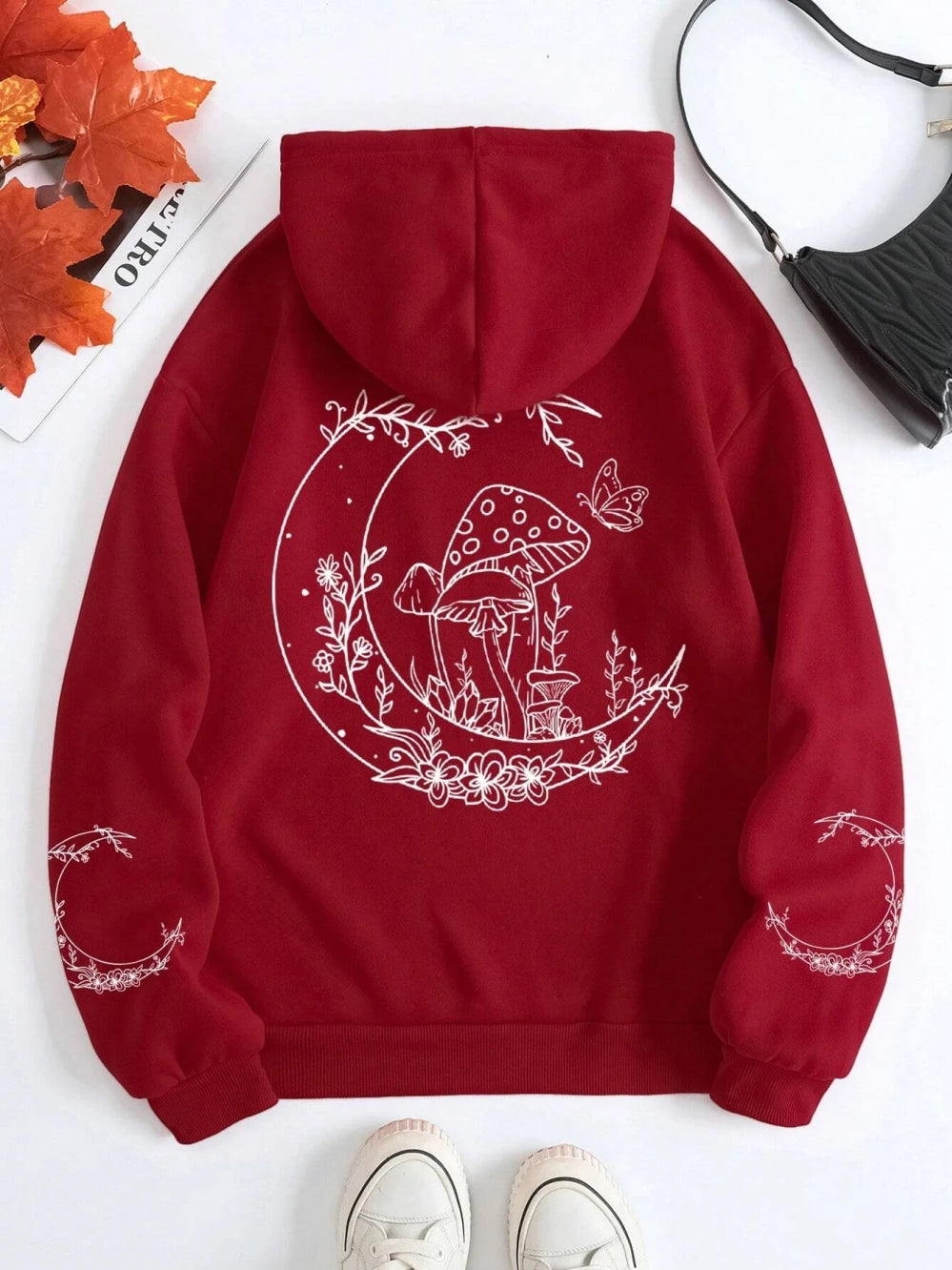 Mushrooms on the Moon Hoodie Men Funny Graphic Fleece
