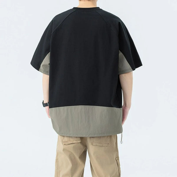 Mens Color Block Splice Tee Oversized Short Sleeve Summer Streetwear