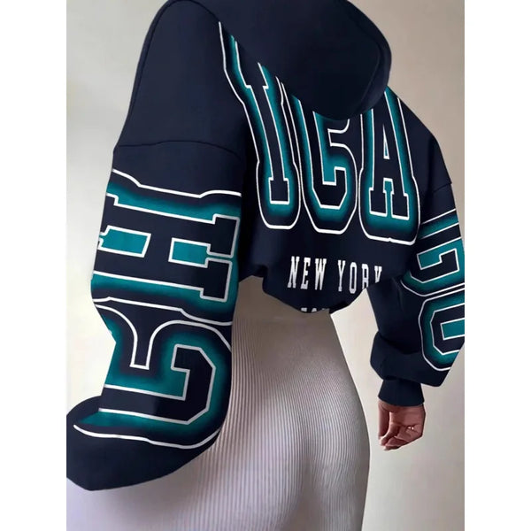 Womens 3D Print Hoodie Vintage Style Polyester Sweatshirt Autumn New