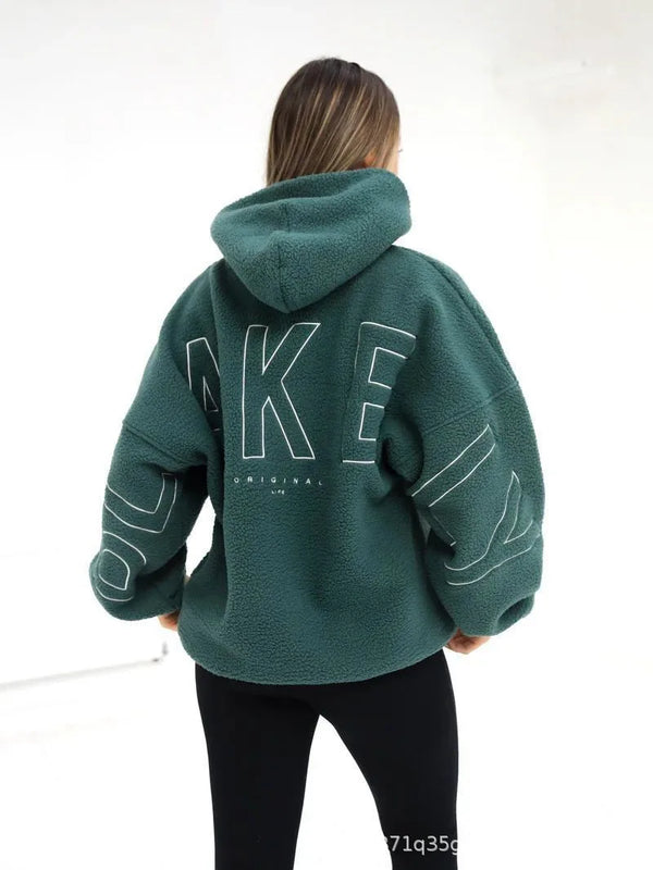 Womens Sherpa Fleece Hoodie Oversized Pullover Sweatshirt Fall Winter