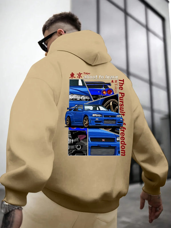2024 Fleece Car Print Pullover Hoodie