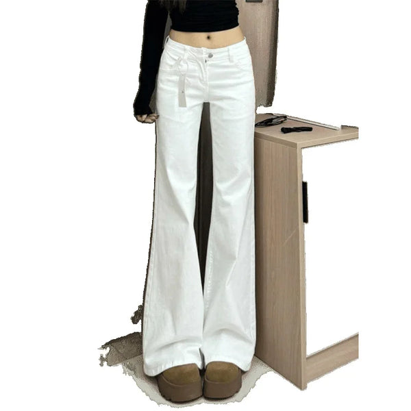 White Micro Flare Jeans Women High Waist Slim Fit Fall Winter