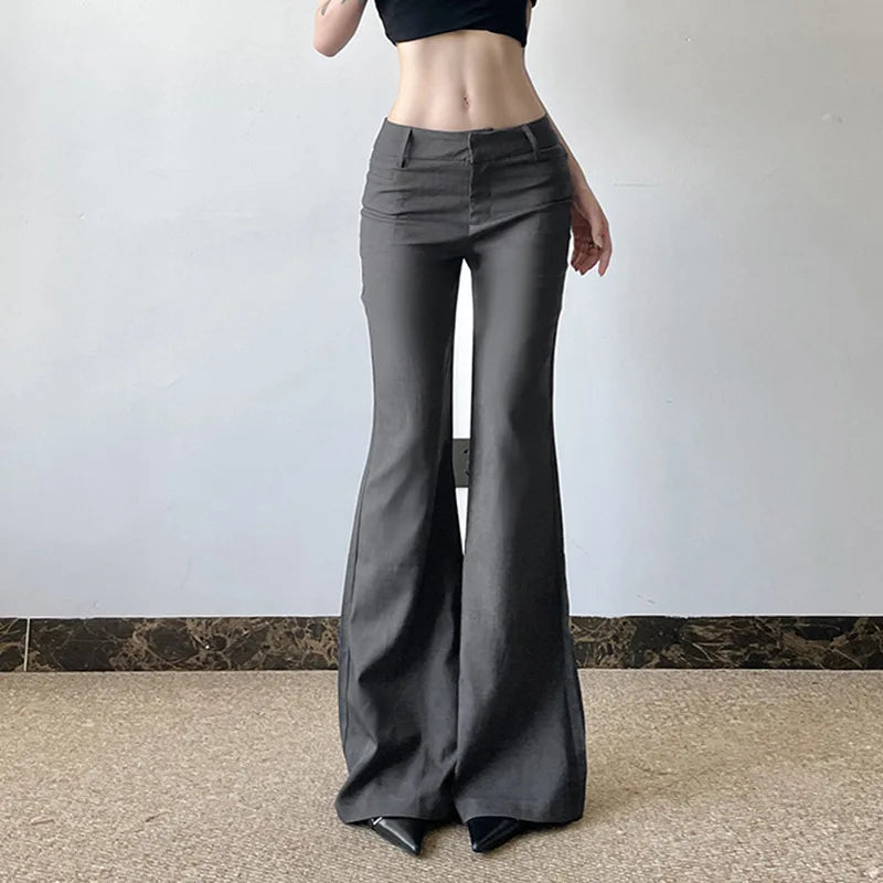 Women Low-Rise Flared Suit Pants Elegant Streetwear