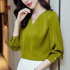 Womens Embroidered Chiffon Blouse V Neck Long Sleeve Bell Sleeve Top