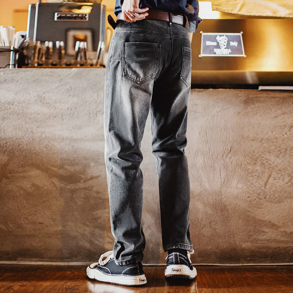 Maden Heavyweight Denim Jeans Washed Gray Straight Tapered Leg Fit